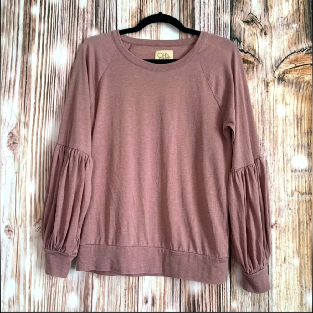 CHASER mauve pink balloon sleeve soft lightweight casual top size medium